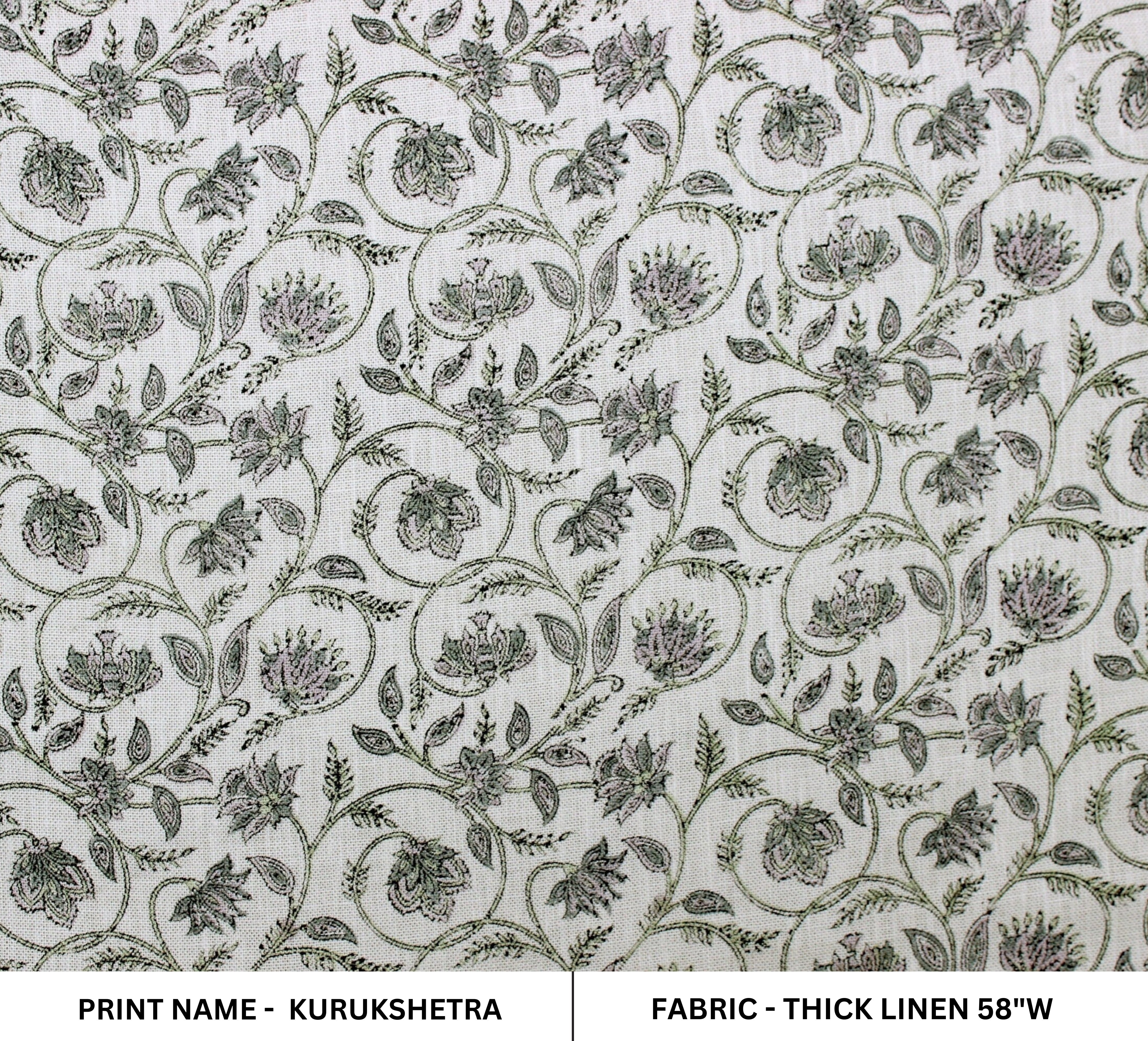 Block Print Linen Fabric, Kurukshetra  Hand Blocked Linen Fabric,Indian Block Print Heavy Natural Fabrics For Pillow Cases, Handloom Upholstery Fabric