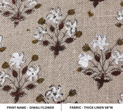 Diwali Flower  Thick Linen Fabric Most Popular Block Print Fabric For Homedecors Best For Upholstery, Cushion Coverpillow, Table Runner