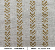 Block Print Linen Fabric, Tribal Arrow  Linen Running Fabric Mustard Color Thick Linen, Geometrical Designs, Upholstery Fabric Pure Linen Decorative Cushion Fabric