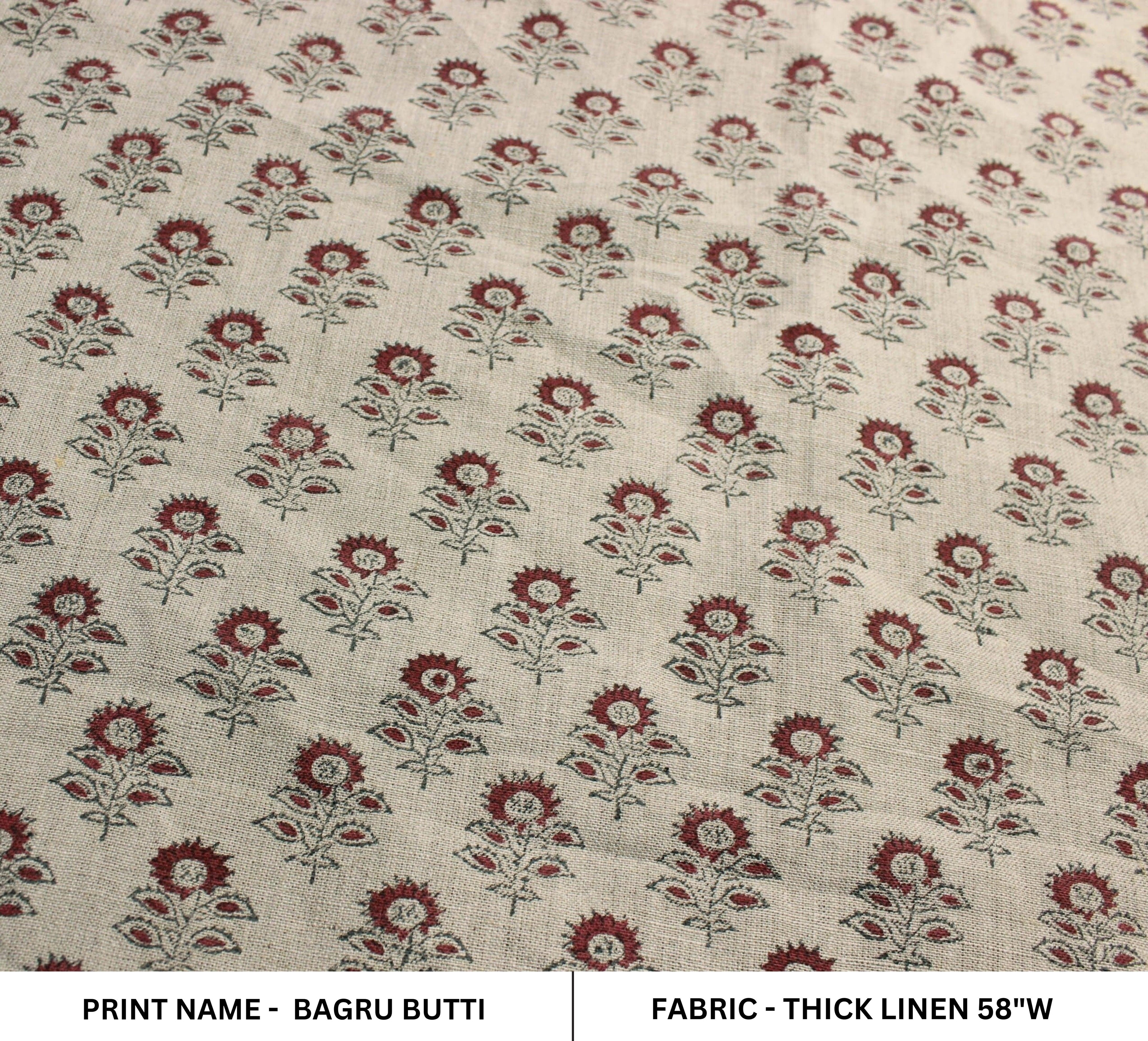 Bagru Butti  Hand Block Print Fabric  By The Yard  Floral Pattern Art  Home Decor Fabric  Linen Upholstery  Cushion Cover Fabric.
