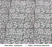Block Print Linen Fabric, Rudraksha  Block Print Linen Fabric By The Yard, Floral Linen, Fabric From India, Linen Upholstery Pillow Case Fabric