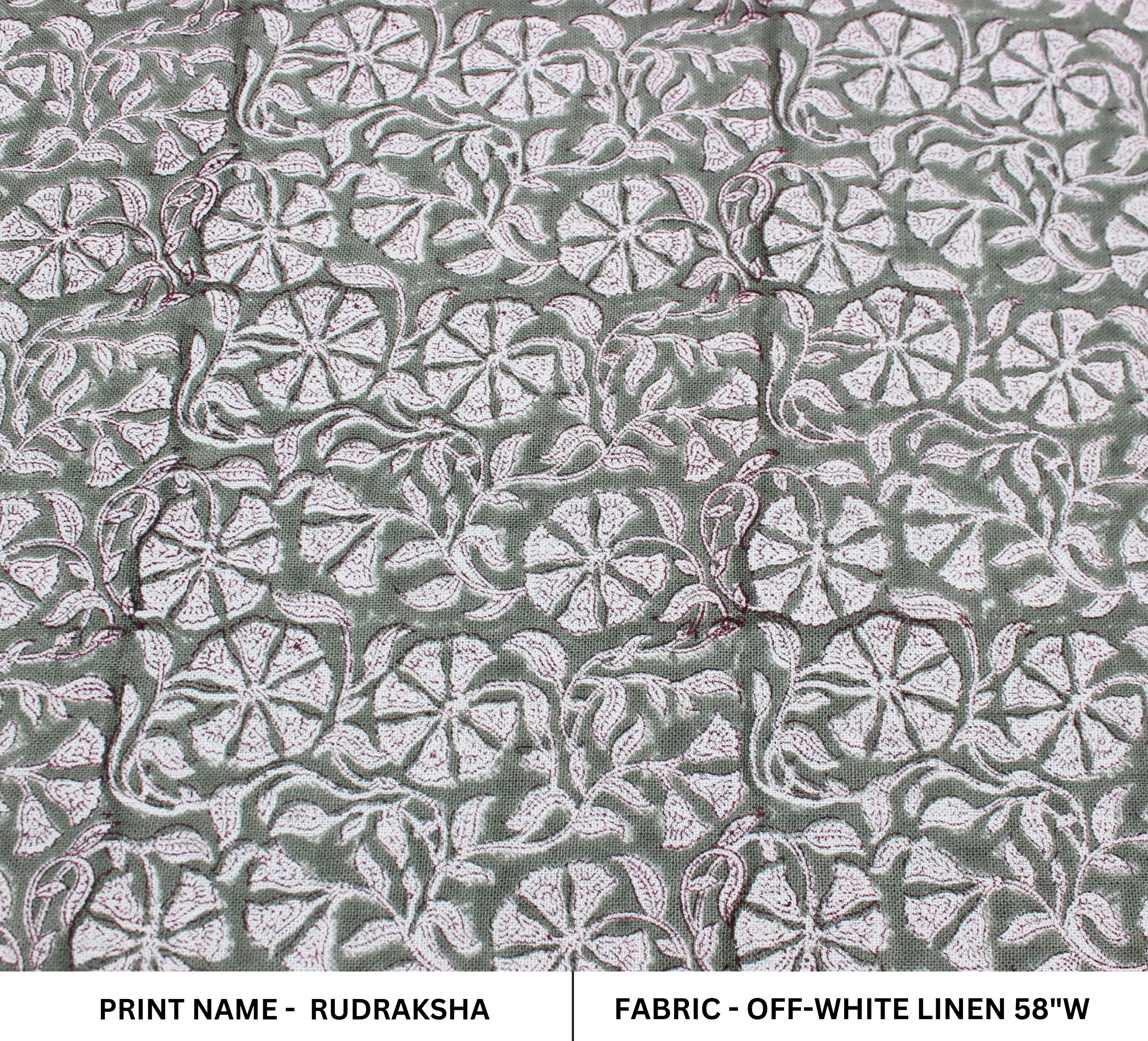 Block Print Linen Fabric, Rudraksha  Block Print Linen Fabric By The Yard, Floral Linen, Fabric From India, Linen Upholstery Pillow Case Fabric