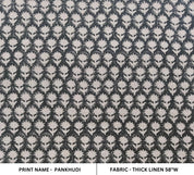 Block Print Linen Fabric, Pankhudi Black Floral Block Print Linen Fabric, Fabric By The Yard, Cushion Pillow Cover Sewing Cotton, Upholstery