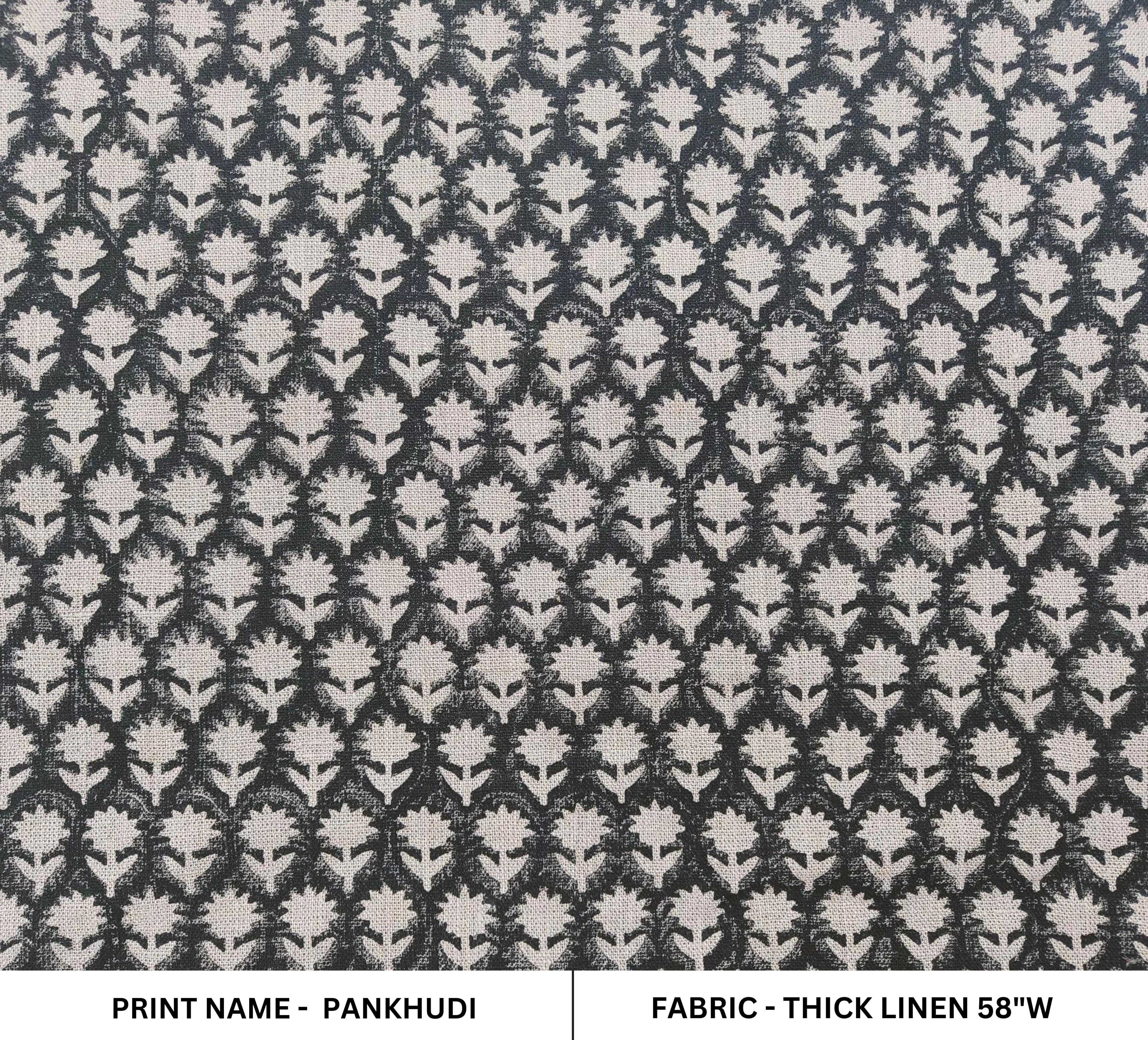 Block Print Linen Fabric, Pankhudi Black Floral Block Print Linen Fabric, Fabric By The Yard, Cushion Pillow Cover Sewing Cotton, Upholstery