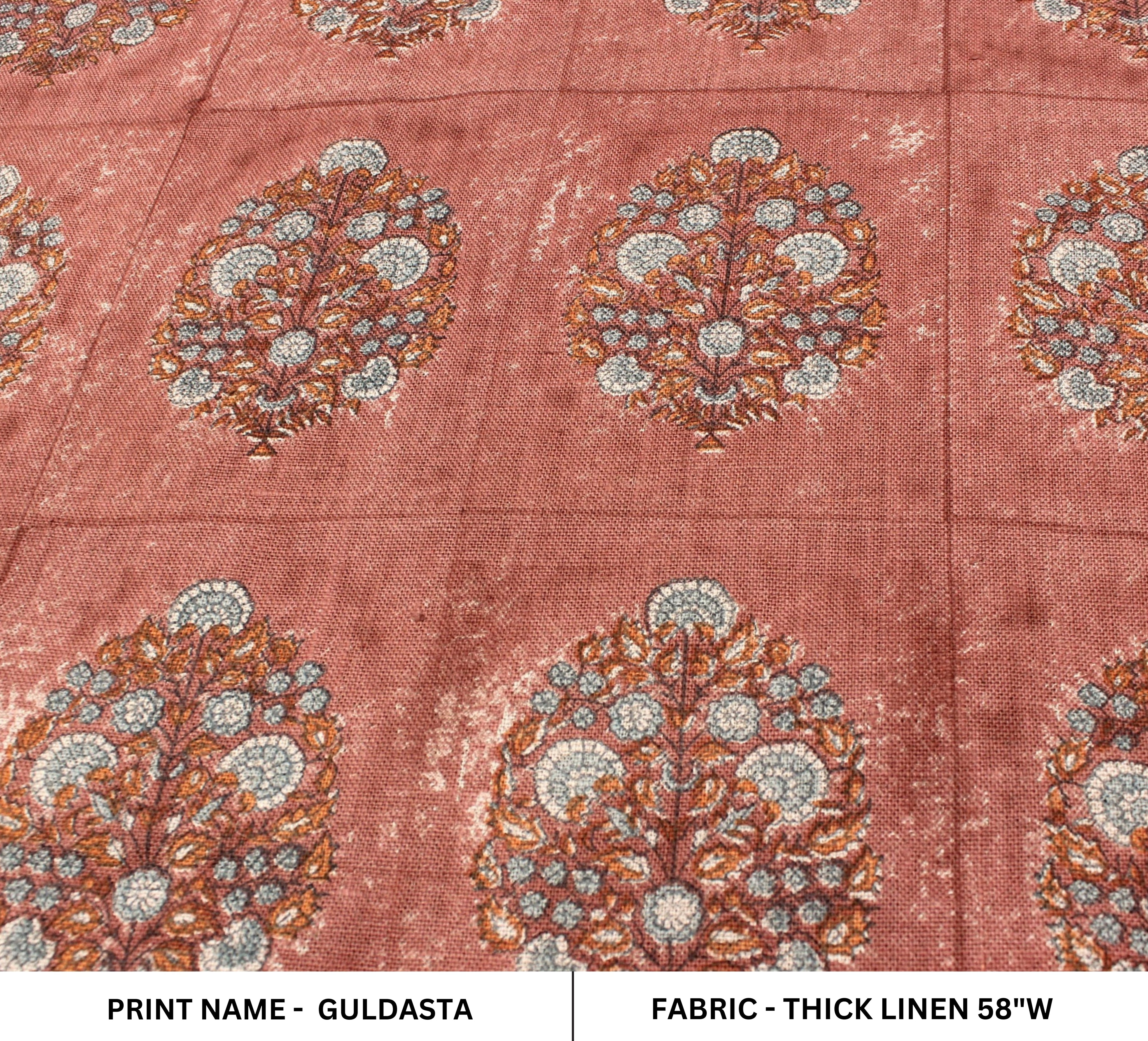 Guldasta  By The Yard Block Print Fabric For Pillow Covers, Printed Upholstery Linen Fabric, Indian Fabric, Farmhouse Decor Fabric