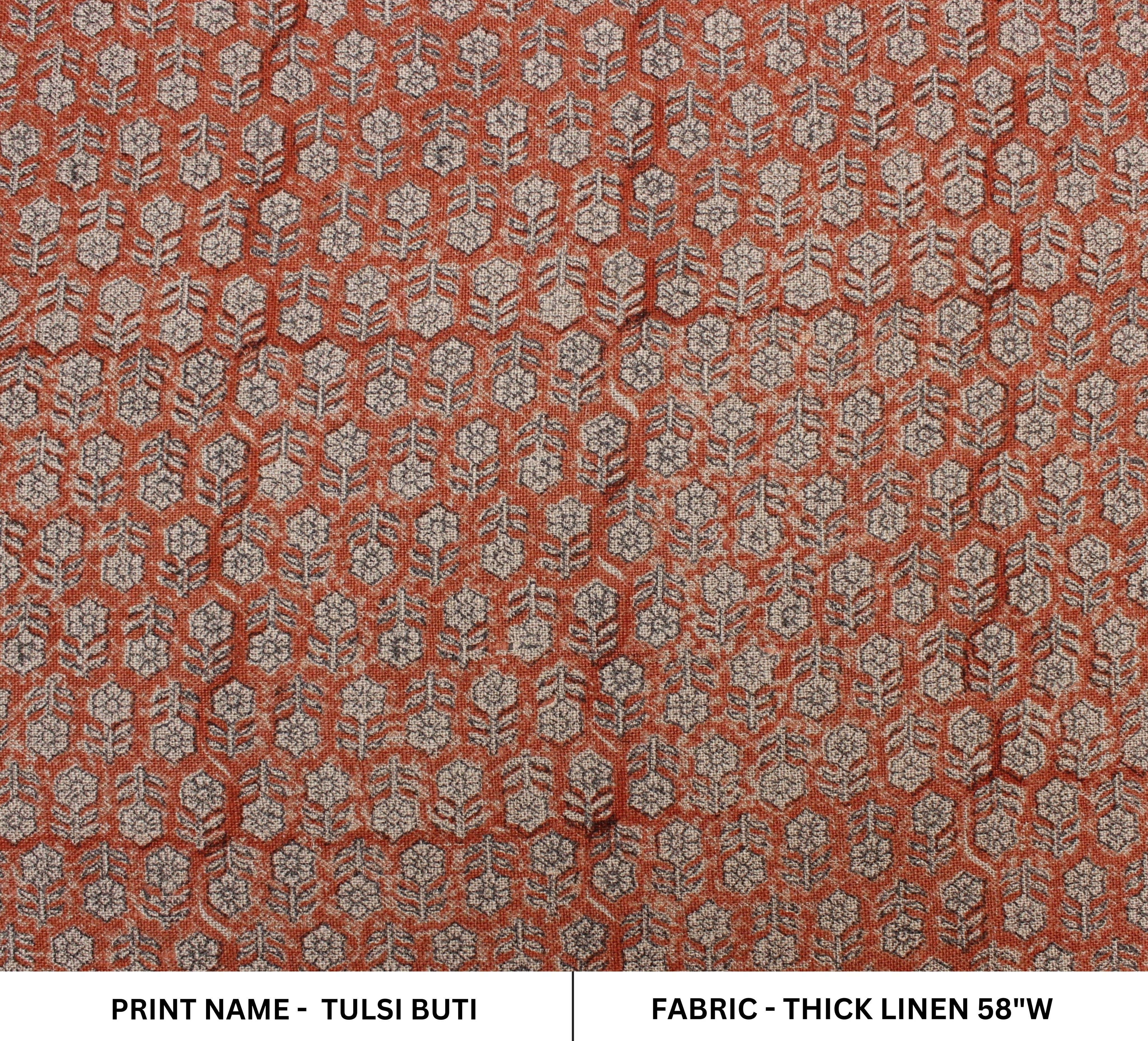 Block Print Linen Fabric, Tulsi Butti  Linen Running Fabrichandloom Heavy Fabric  Indian Block Printed Fabric  Hand Block Pillow Case  Hand Block Upholstery