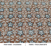 Chudamani Brown Color Fabric,Green Color Fabric, Floral Block Print Linen Fabric,Cushion Cover Fabric Pillow Cover Fabric, Upholstery