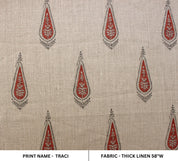 Block Print Linen Fabric, Traci  100% Linen Home Decor  Upholstery Fabric By The Yard  Thick Linen Flax Fabric With Natural Dye Hand Block Print  Pure Natural