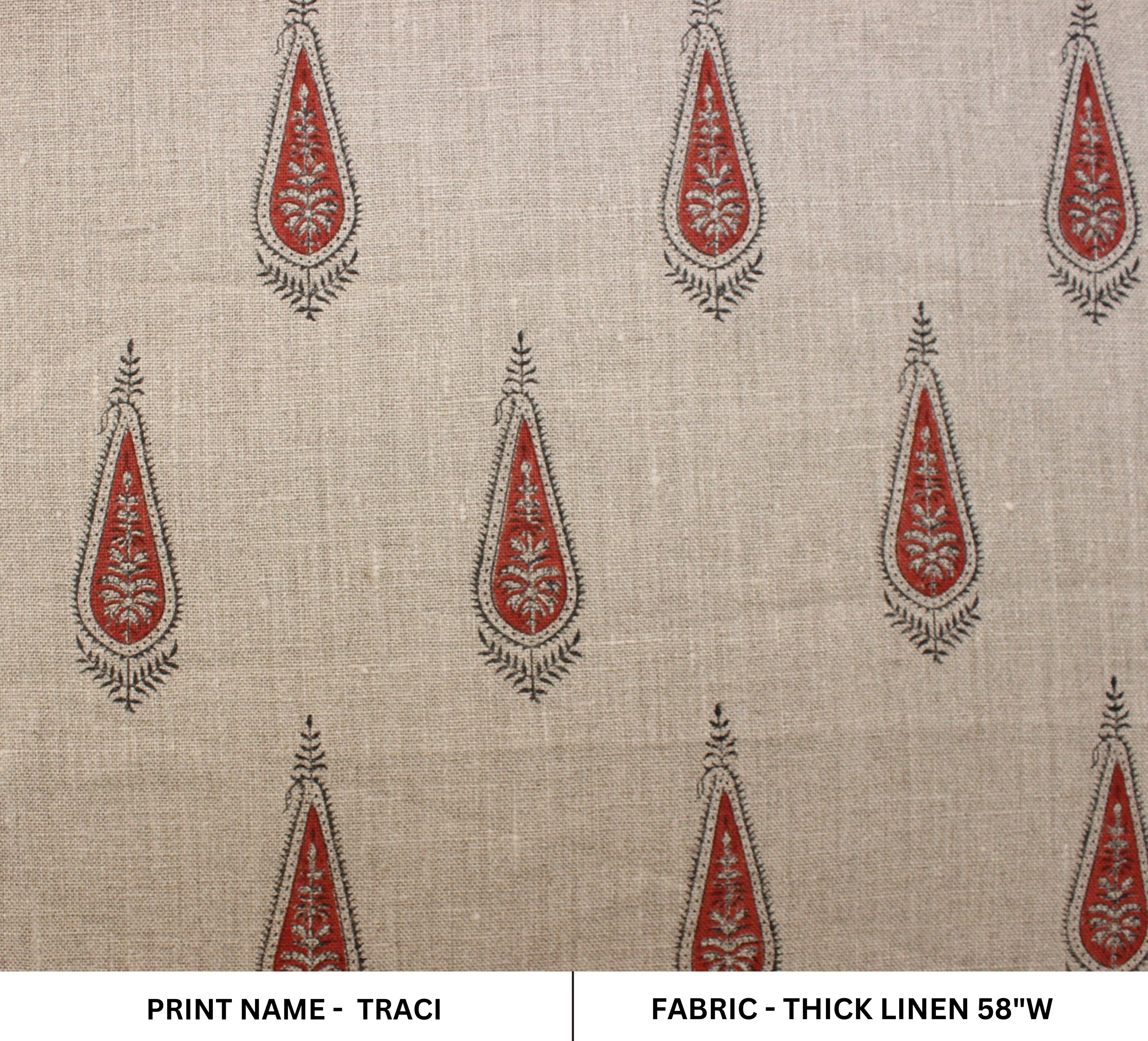Block Print Linen Fabric, Traci  100% Linen Home Decor  Upholstery Fabric By The Yard  Thick Linen Flax Fabric With Natural Dye Hand Block Print  Pure Natural