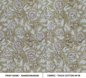 Block Print Linen Fabric, Rameshwaram   Linen& Cotton Fabric With Beige/Brown Floral Hand Block Print Fabric  Running Fabrics By The Yard