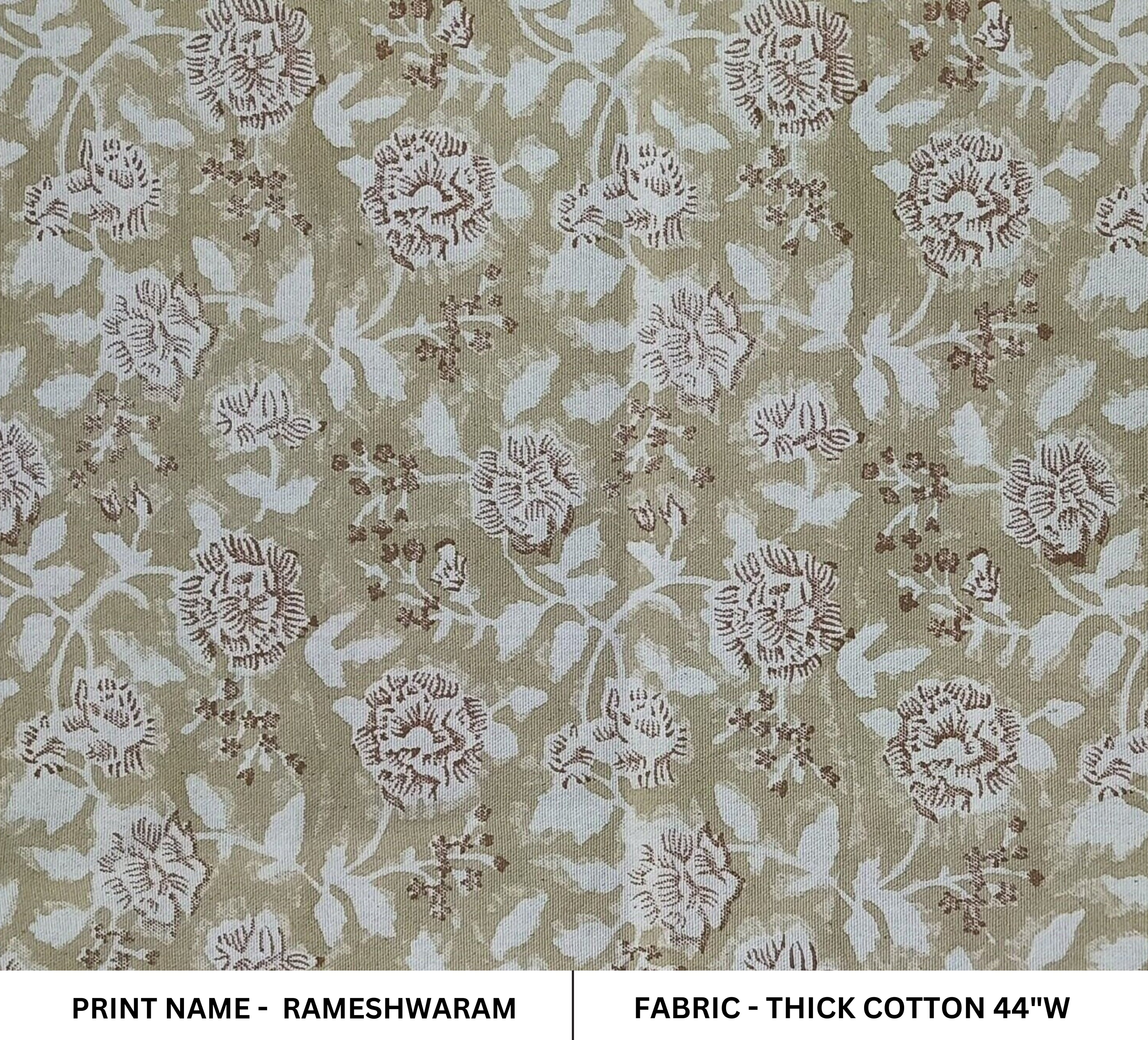 Block Print Linen Fabric, Rameshwaram   Linen& Cotton Fabric With Beige/Brown Floral Hand Block Print Fabric  Running Fabrics By The Yard