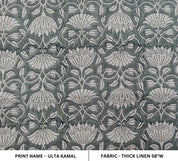 Block Print Linen Fabric, Ulta Kamal  Handblock Pure Linen Fabric  Heavy Weight 180Gsm  Printed Fabric For Upholstery, Curtains, Cushions
