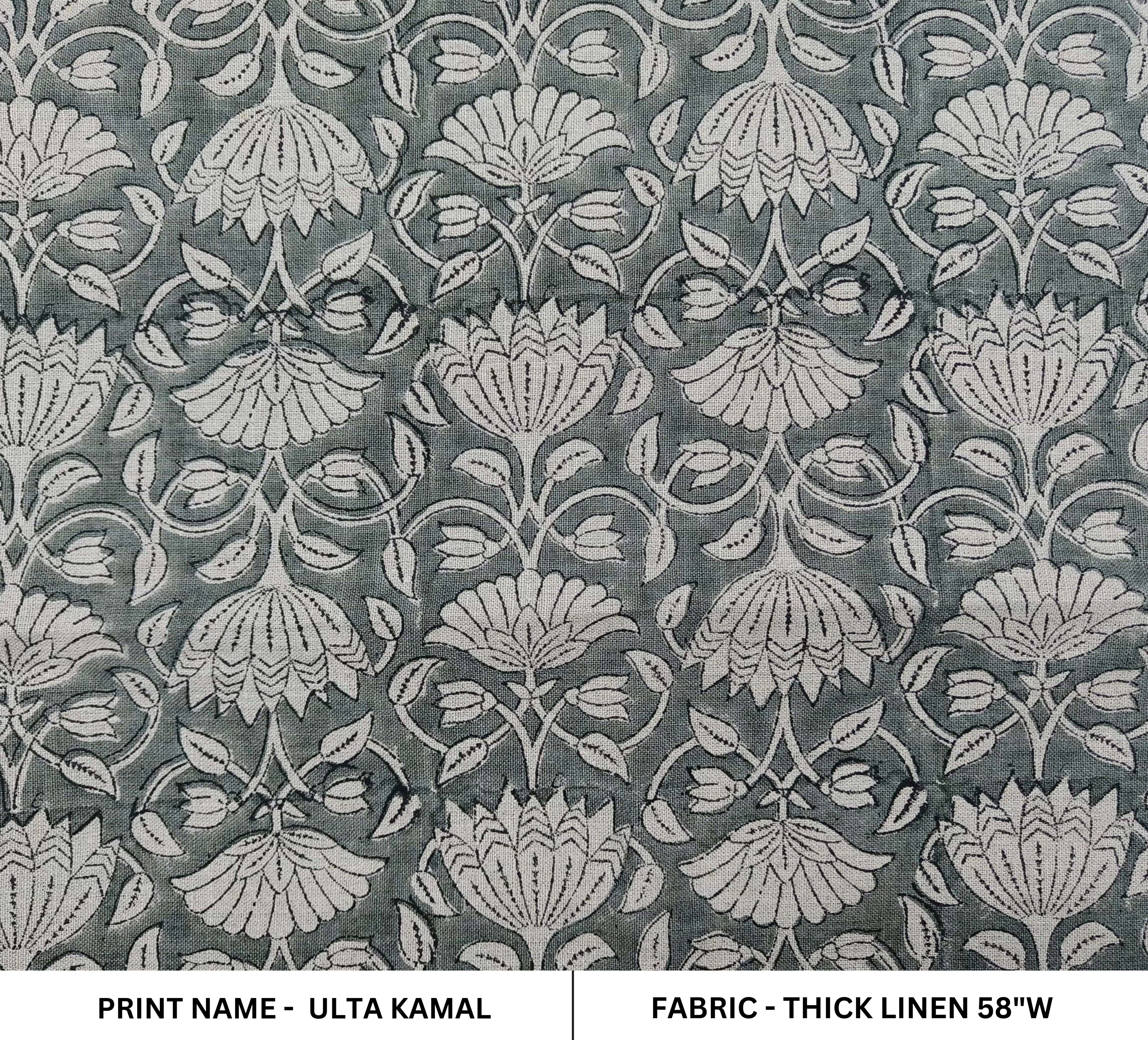 Block Print Linen Fabric, Ulta Kamal  Handblock Pure Linen Fabric  Heavy Weight 180Gsm  Printed Fabric For Upholstery, Curtains, Cushions