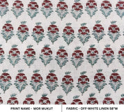 Linen Fabric, Mor Mukut, Block Print, Fabric By Yard, Indian Handloom Fabric, Home Décor