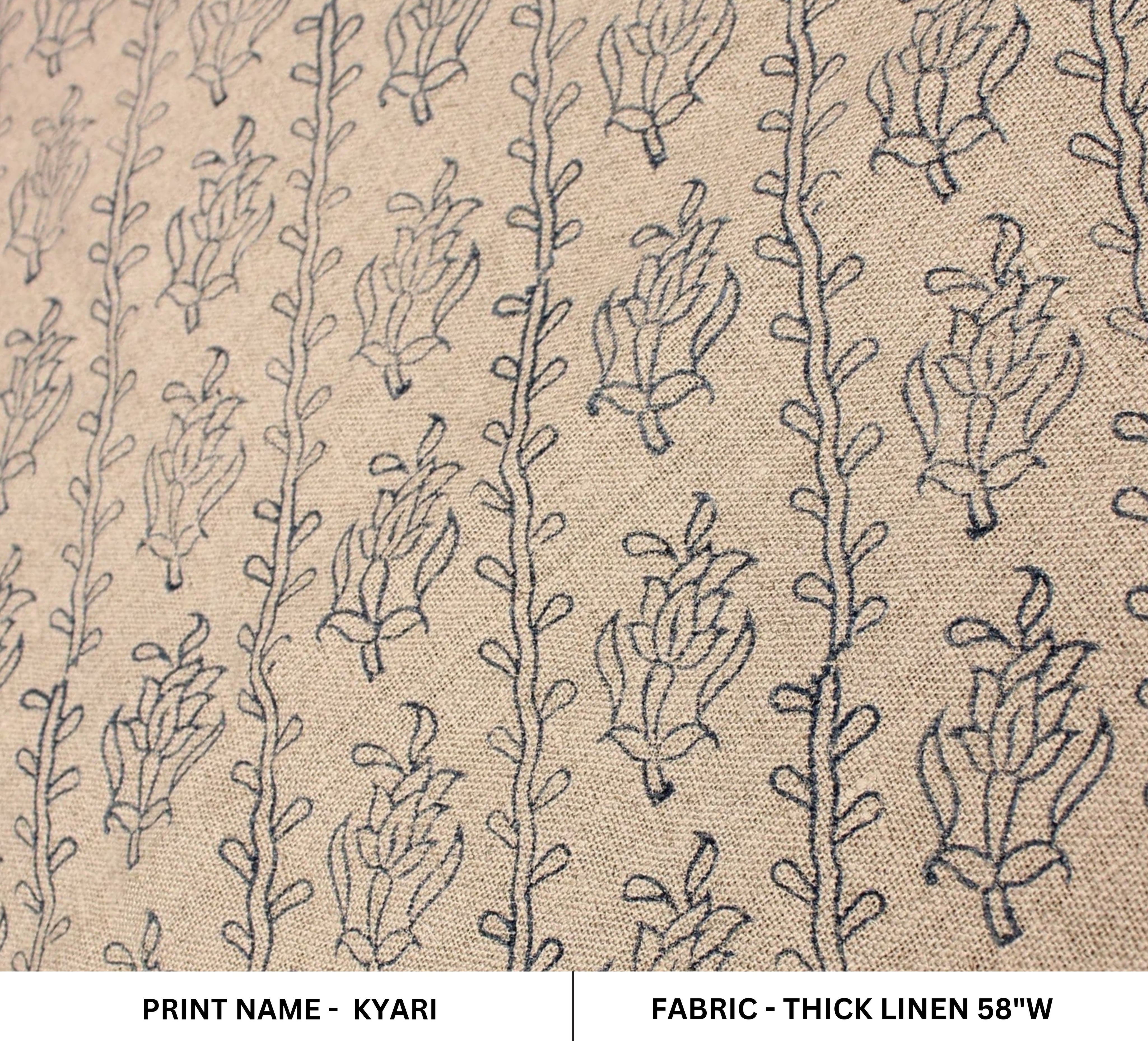 Block Print Linen Fabric, Kyari Grey Hand Made Block Print Fabric, Handblock Linen Printed Fabric By The Yard  Uses  Curtains And Pillow Covers, Upholstery