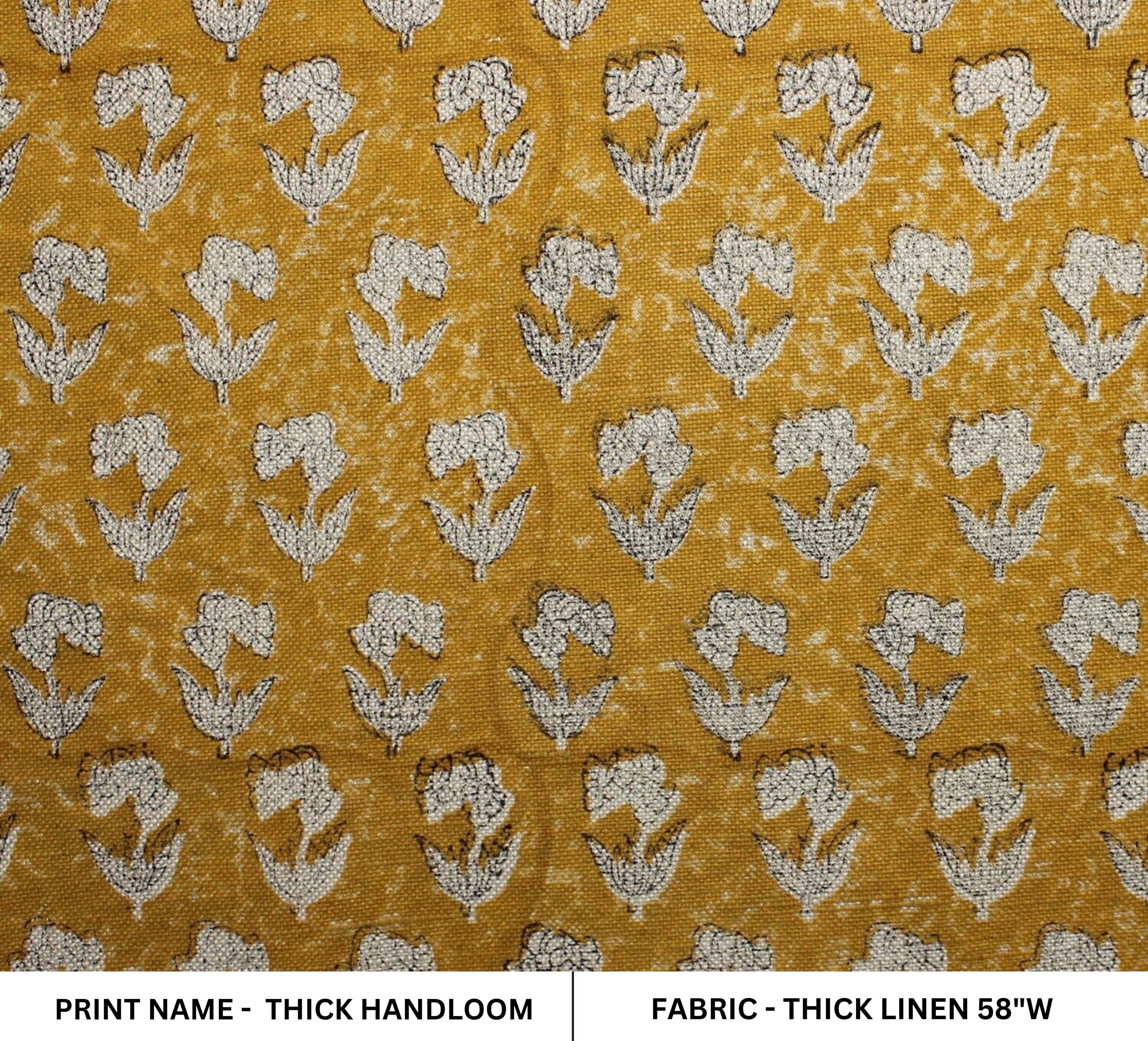 Block Print Linen Fabric, Thick Handloom Linen Fabric Block Print Mustard Color Floral Linen Fabric For Cushion Pillow Cover, Upholstery Fabric