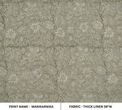 Block Print Linen Fabric, Manikarnika Harit  Natural Green Block Print Linen Fabric  Handmade Indian Handblock Art  Linen & Cotton For Home And Interior Decors