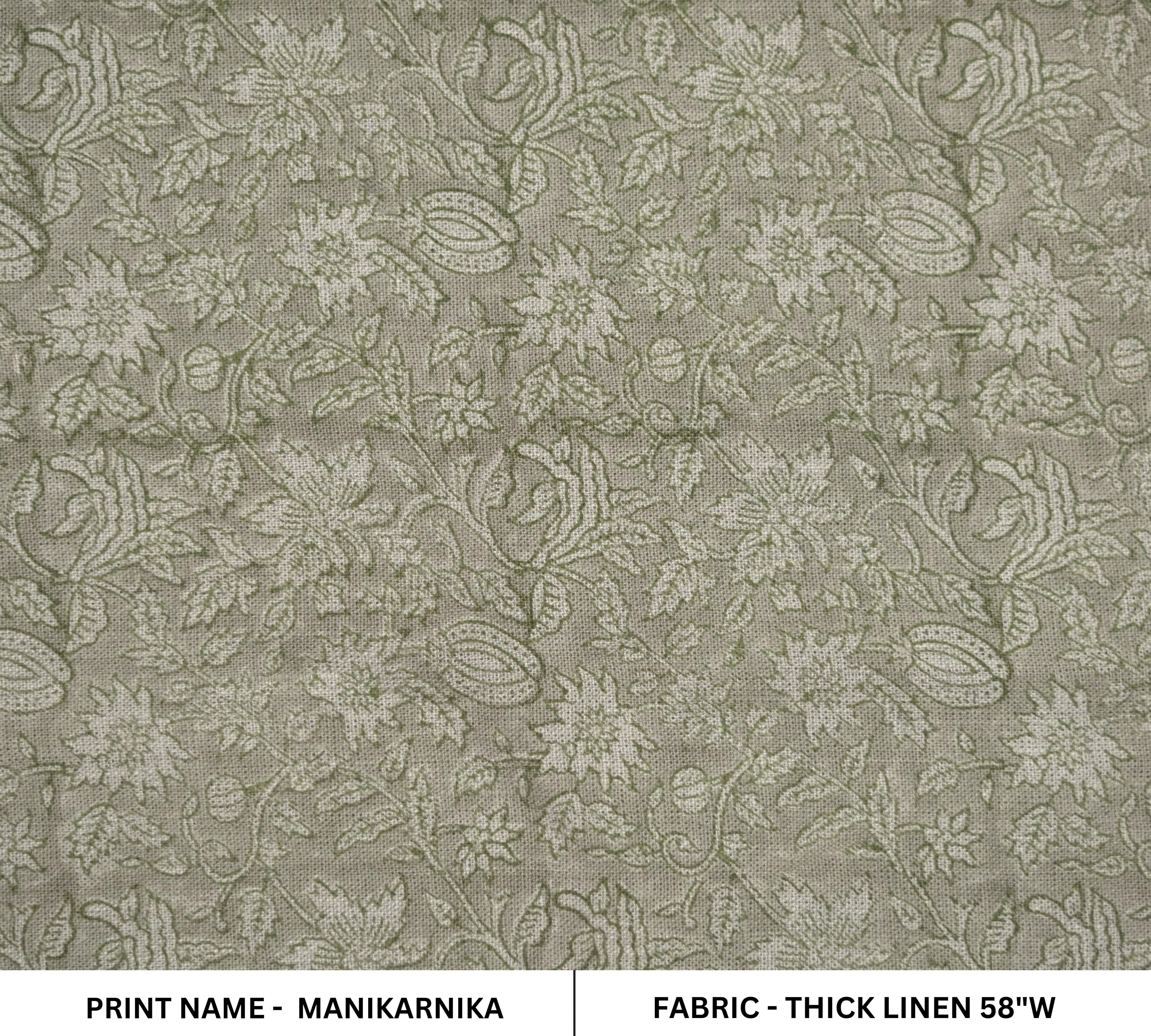 Block Print Linen Fabric, Manikarnika Harit  Natural Green Block Print Linen Fabric  Handmade Indian Handblock Art  Linen & Cotton For Home And Interior Decors