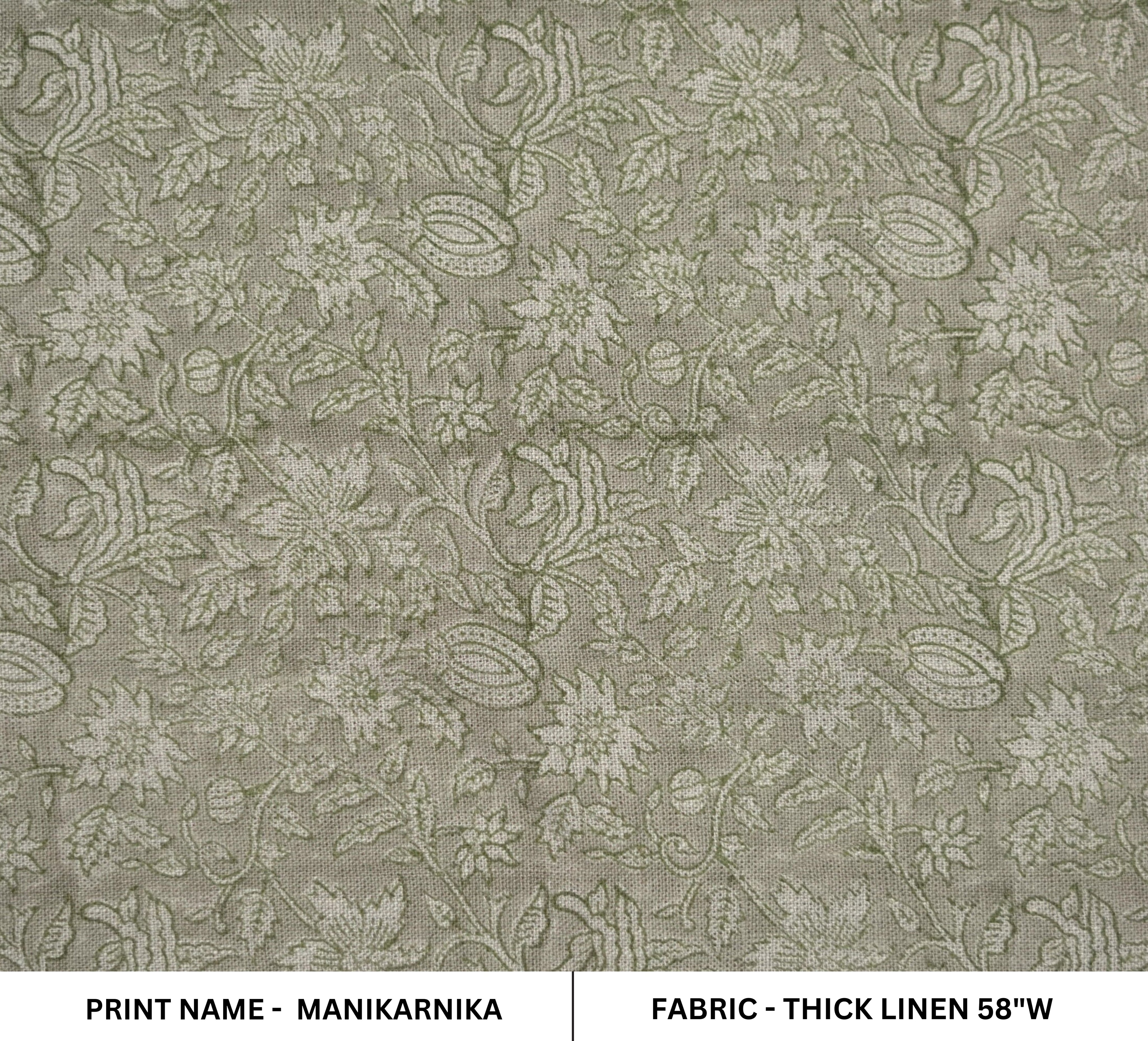 Block Print Linen Fabric, Manikarnika Harit  Natural Green Block Print Linen Fabric  Handmade Indian Handblock Art  Linen & Cotton For Home And Interior Decors