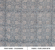 Chudamani  Block Print Thick Linen Fabric  Gray Floral Print Upholstery Fabric, Block Printed Pillow Cover, Curtain Linen By The Yard