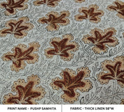 Block Print Linen Fabric, Pushp Samita  Spring Flower Block Print Linen Fabric  Heavy Weight Linen By The Yard  Fabric For Pillows & Cushion Cover