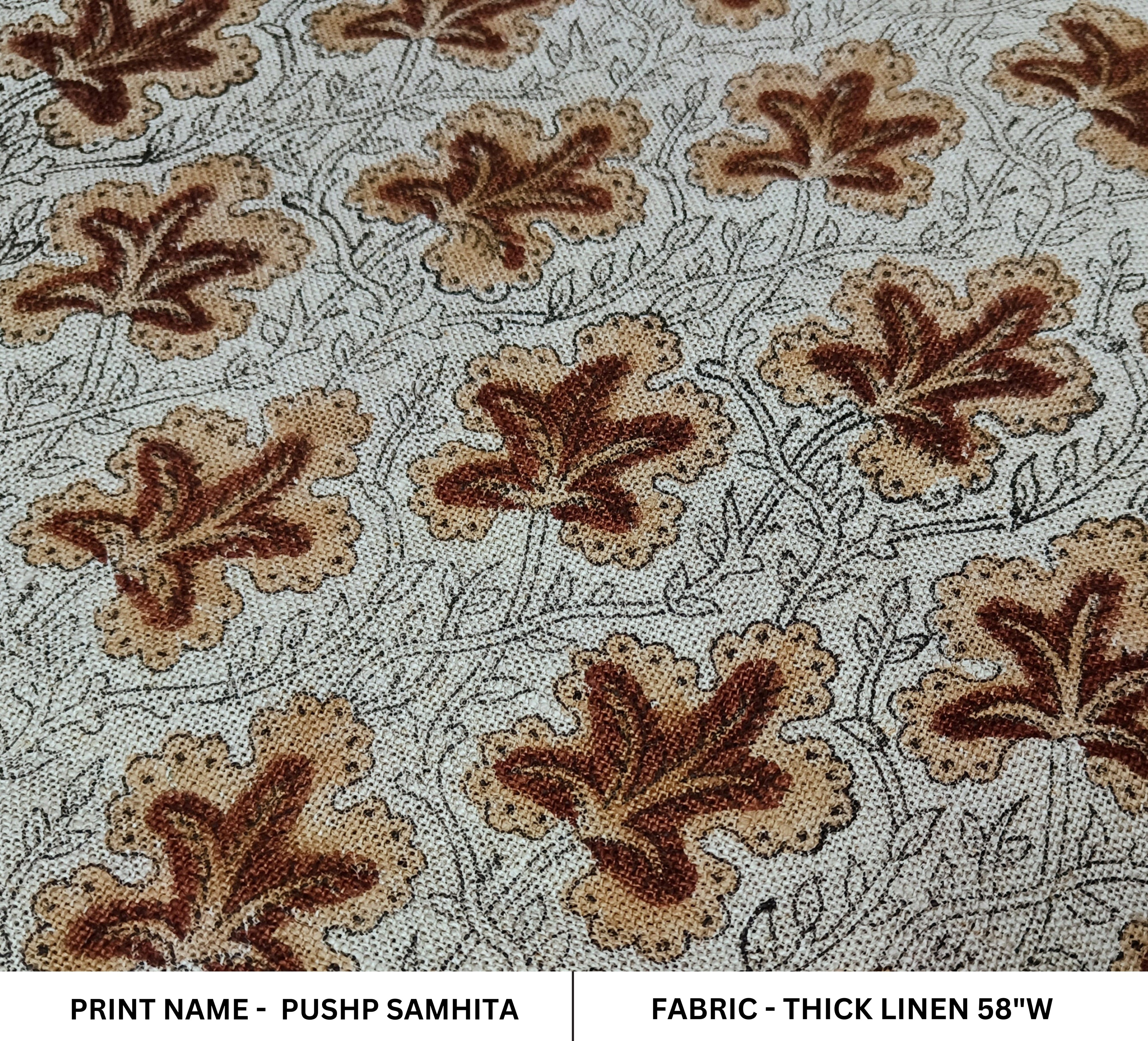Block Print Linen Fabric, Pushp Samita  Spring Flower Block Print Linen Fabric  Heavy Weight Linen By The Yard  Fabric For Pillows & Cushion Cover
