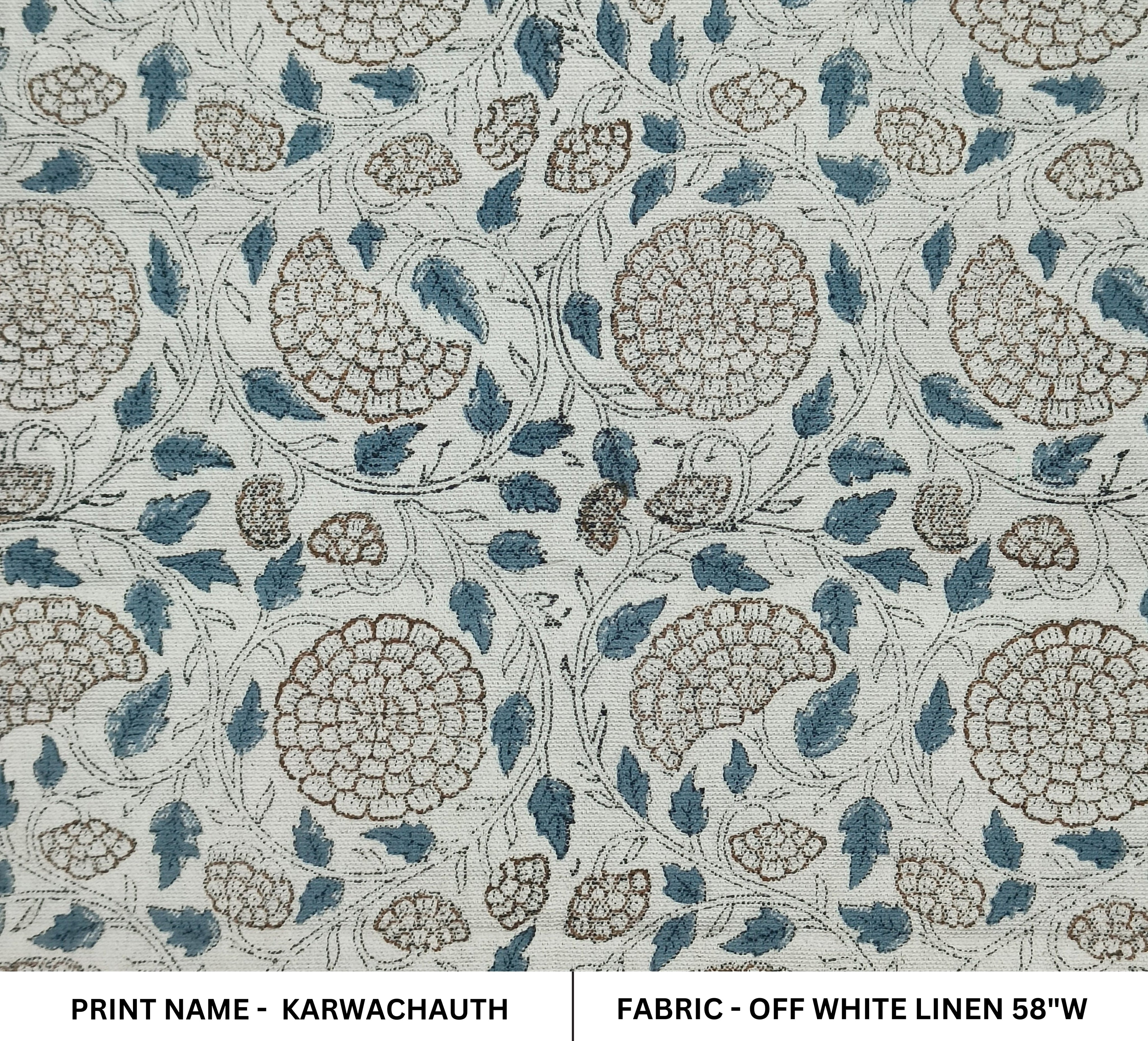 Block Print Linen Fabric, Karwachauth Skyblue  Heavy Weight Natural Linen Block Print Fabrics  Decors Fabric By The Yard  Floral Pillow Fabric & Interior Pillow