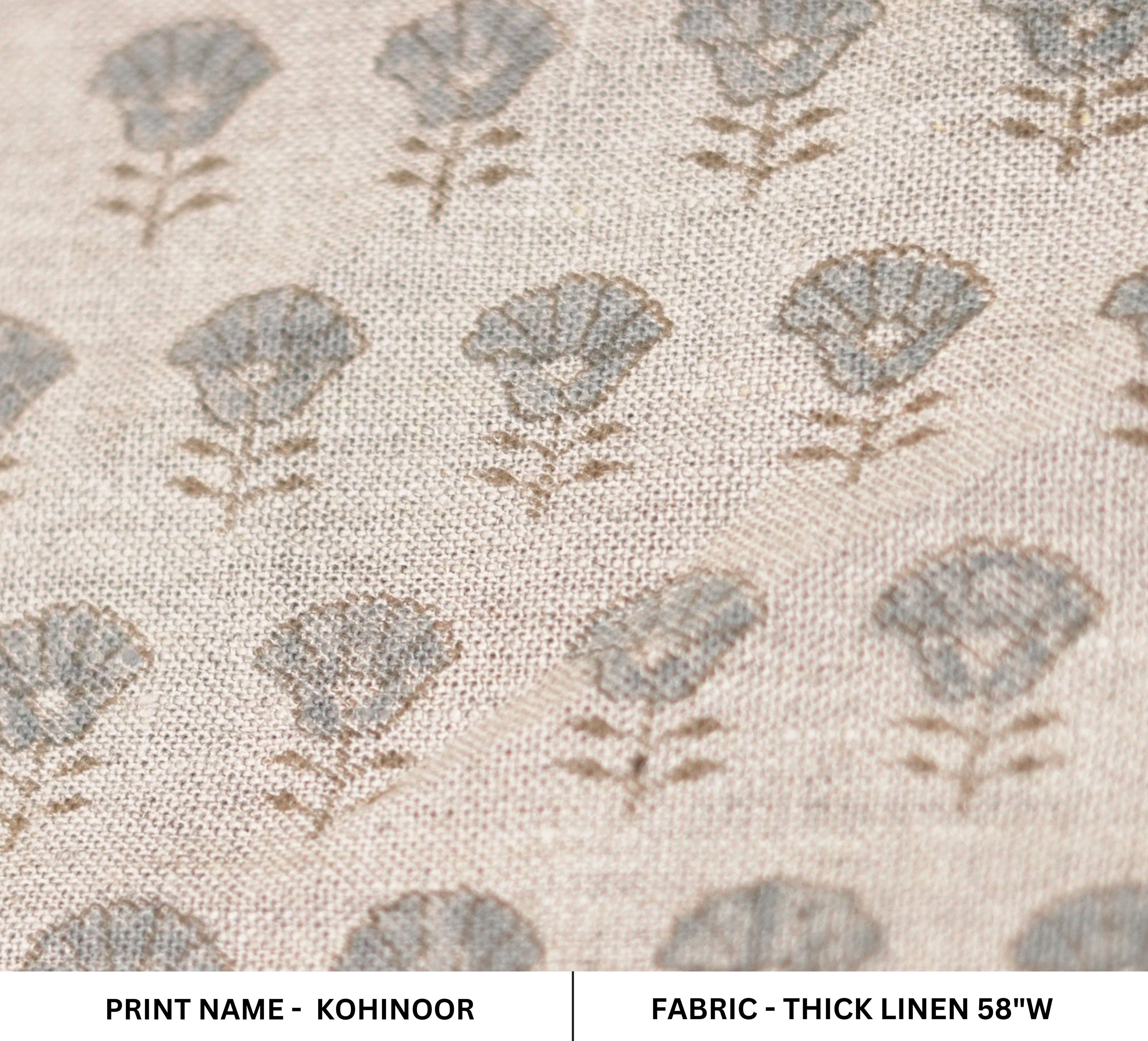 Block Print Linen Fabric, Kohinoor   Block Print Floral Linen Fabric, Modern Home Decor, Pillow Cushion Fabric, Upholster, Sewing Fabric