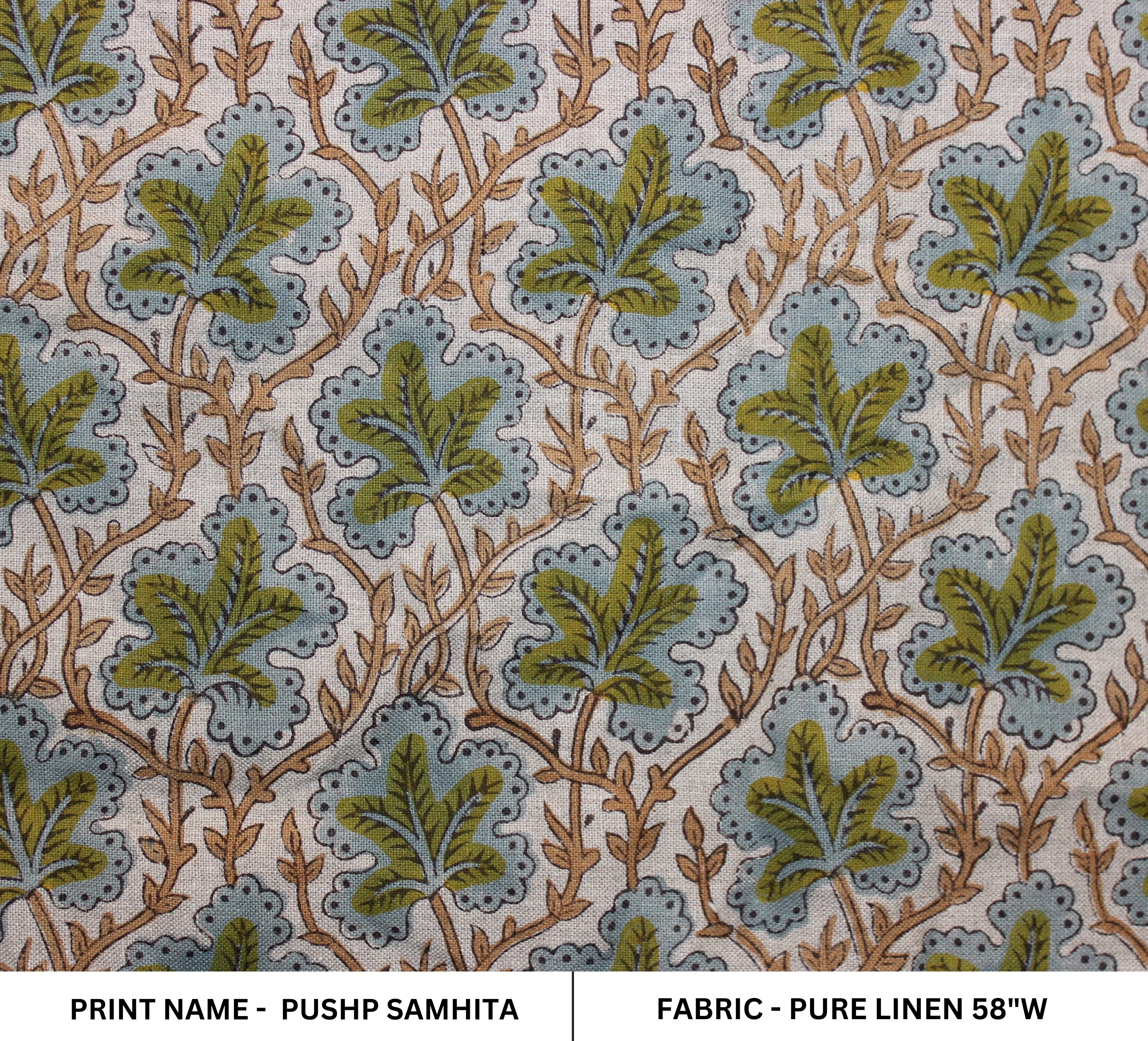 Block Print Linen Fabric, Pushp Samhita    A Unique Floral Printed Fabric, Block Print Fabrics By Yard Flower Upholstery Fabric, Designer Pillow Cover Fabric