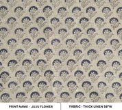 Juju Flower   Hand Wood Block Print Linen Flax Fabric  Floral Handmade Art On Sustainable & Organic Fabrics  Decoration And Crafts