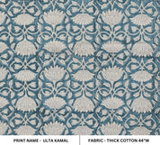 Block Print Linen Fabric, Ulta Kamal  "Indian Linen: Floral Hand Block Print, Handloom Natural Fabric For Home Decor,Thick Linen Fabric