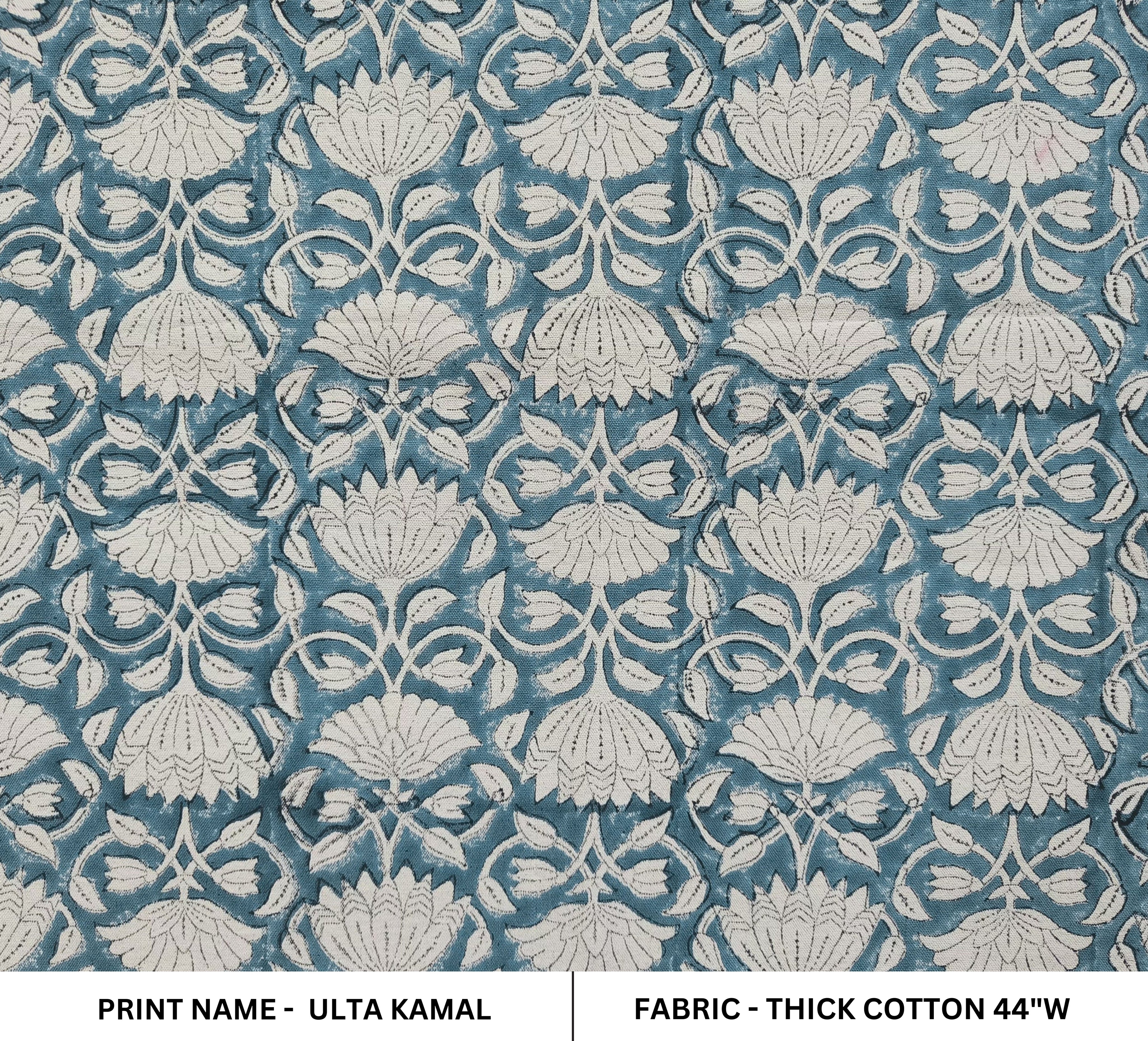 Block Print Linen Fabric, Ulta Kamal  "Indian Linen: Floral Hand Block Print, Handloom Natural Fabric For Home Decor,Thick Linen Fabric