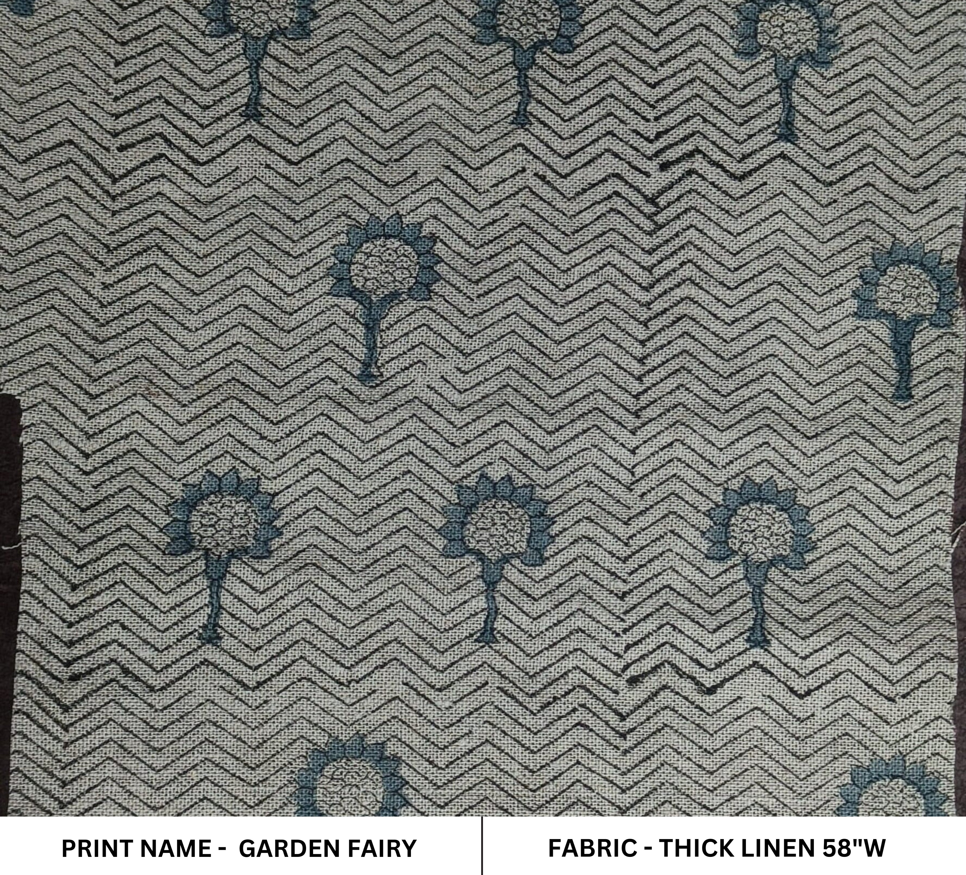 Garden Fairy  100% Organic Linen Block Print Fabric  Indian Designer Handmade Fabrics  Heavy Linen Pillow Cover And Upholstery Fabric