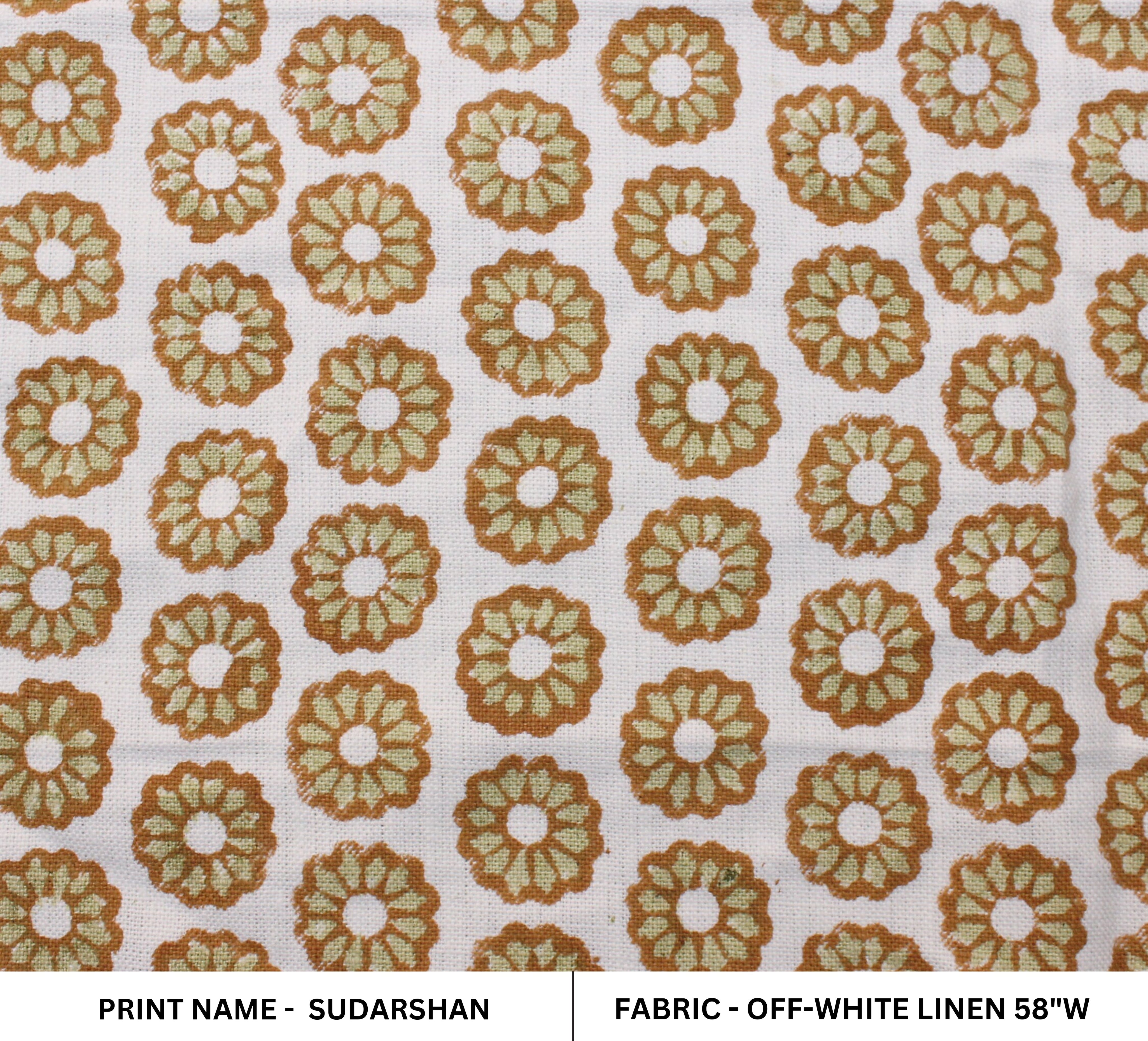 Block Print Linen Fabric, Sudarshanchakra  Handloom Hand Block Fabric  Natural Thick Linen  Block Print Running Fabric Pillow Covers, Hand Block Upholstery