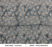 Block Print Linen Fabric, Tulsi Buti Floral  Thick Handloom Linen, Most Popular Indian Block Print For Pillow Cases, Upholstery And Thanksgiving Decor