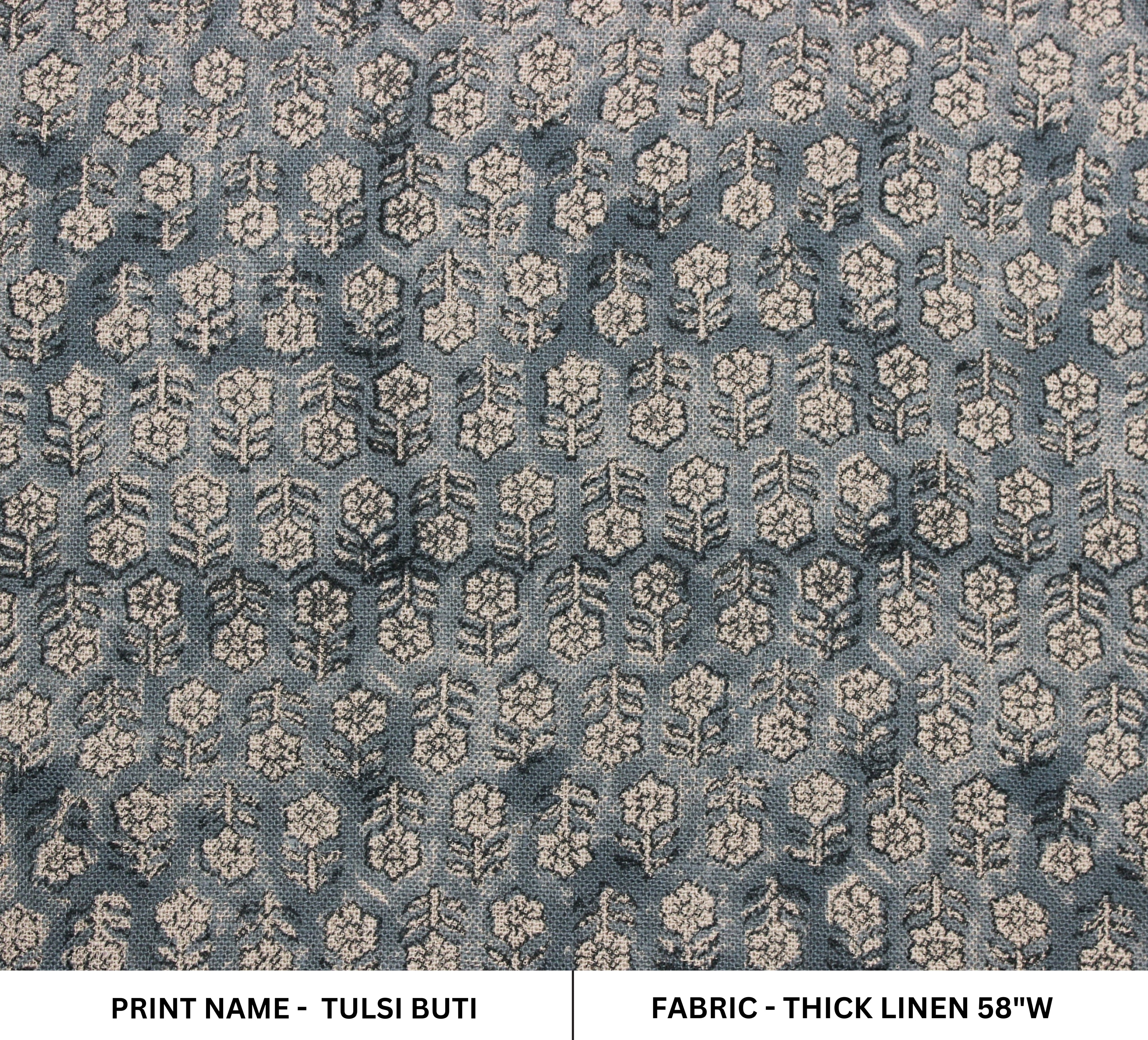 Block Print Linen Fabric, Tulsi Buti Floral  Thick Handloom Linen, Most Popular Indian Block Print For Pillow Cases, Upholstery And Thanksgiving Decor