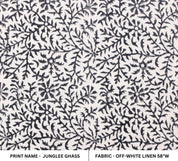 Junglee Ghass  Block Print Fabric Black & White, Indian Fabric Linen Fabric, Block Printed Pillow Covers, Leaf Floral Upholstery Fabric