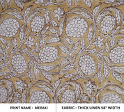 Linen Block Print Fabric 58 Inch Width Heavy Weight Linen Natural Base Color Curtains and Drapes Upholstery Handmade Art Pillow Covers Tablecloths and Runners Bedding Tote Bag Lampshades Napkins by Fabritual