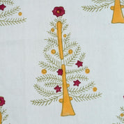 HAND BLOCK PRINT THICK COTTON WHITE FLORAL YELLOW CURTAIN AND PILLOWS FABRIC - CHRISTMAS TREE