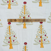 HAND BLOCK PRINT THICK COTTON WHITE FLORAL YELLOW CURTAIN AND PILLOWS FABRIC - CHRISTMAS TREE