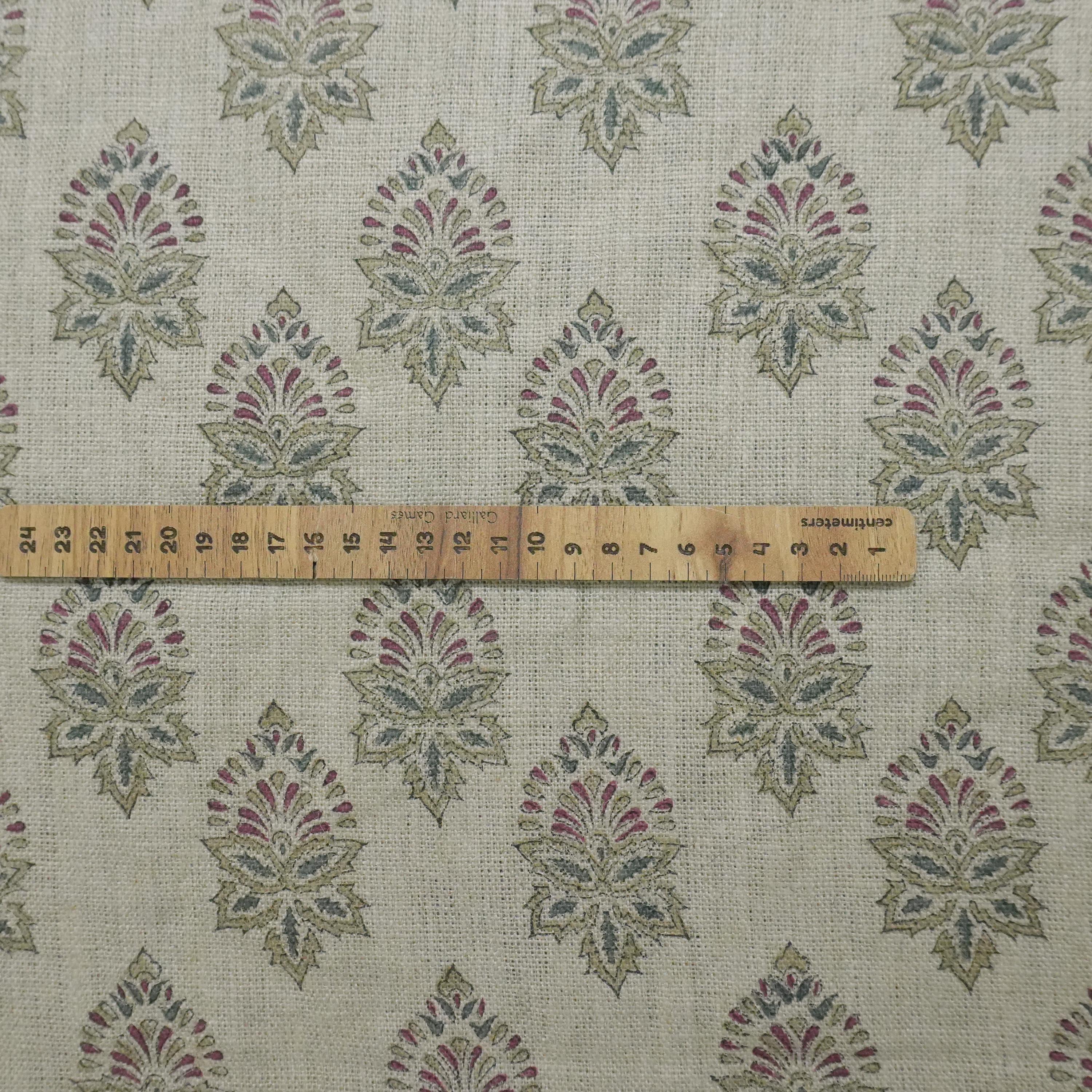 Linen Block Print Fabric 58 Inch Width Heavy Weight Linen Natural Base Color Curtains and Drapes Handmade Art Pillow Covers Tablecloths and Runners Bedding Tote Bag Lampshades Napkins by Fabritual