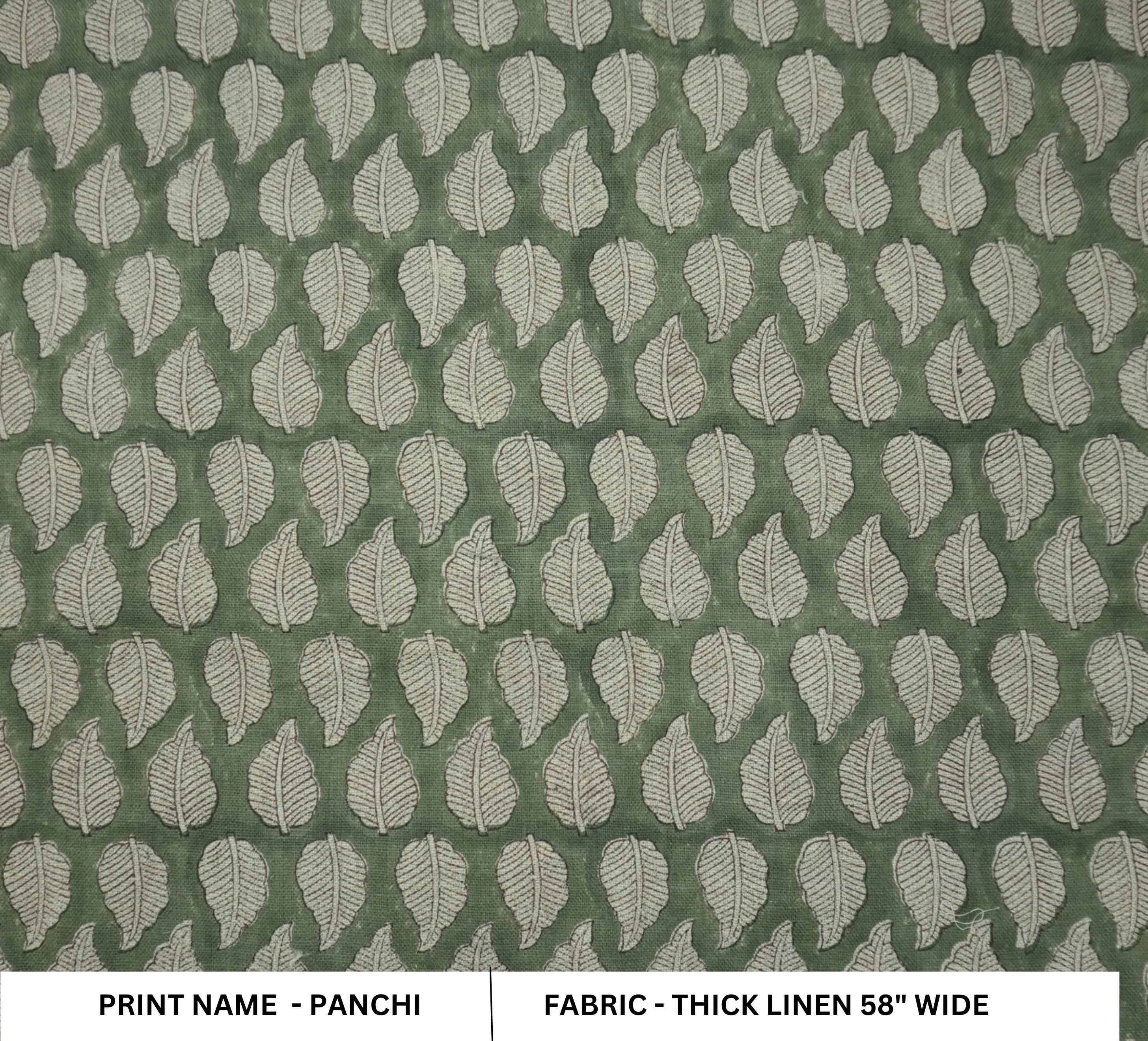 Linen Block Print Fabric 58 Inch Width Heavy Weight Linen Natural Base Color Curtains and Drapes Upholstery Handmade Art Pillow Covers Tablecloths and Runners Bedding Tote Bag Lampshades Napkins by Fabritual