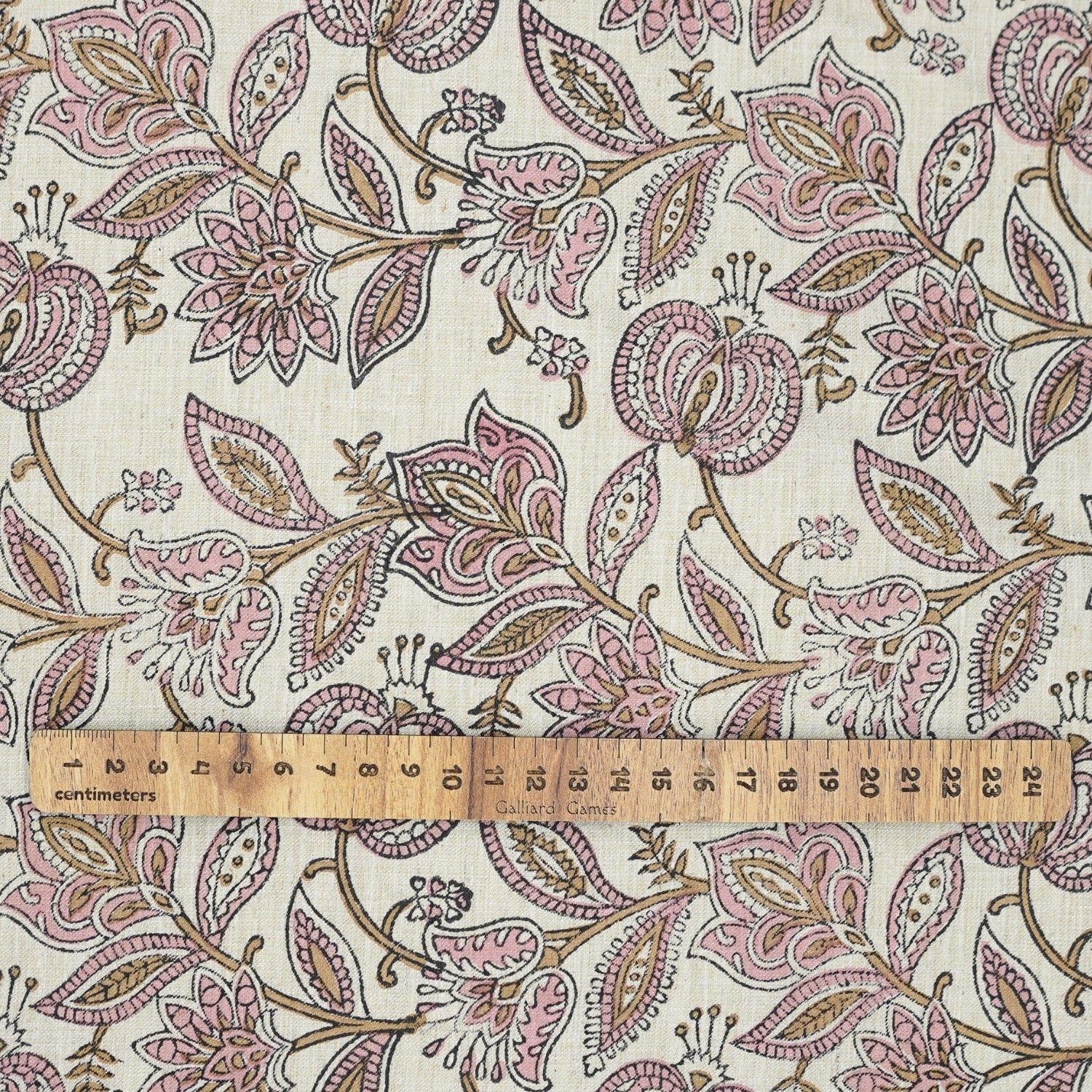 Handmade Indian Block Printed  Pink Floral Linen Blend Fabric – Custard Apple