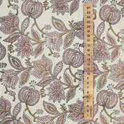 Handmade Indian Block Printed  Pink Floral Linen Blend Fabric – Custard Apple