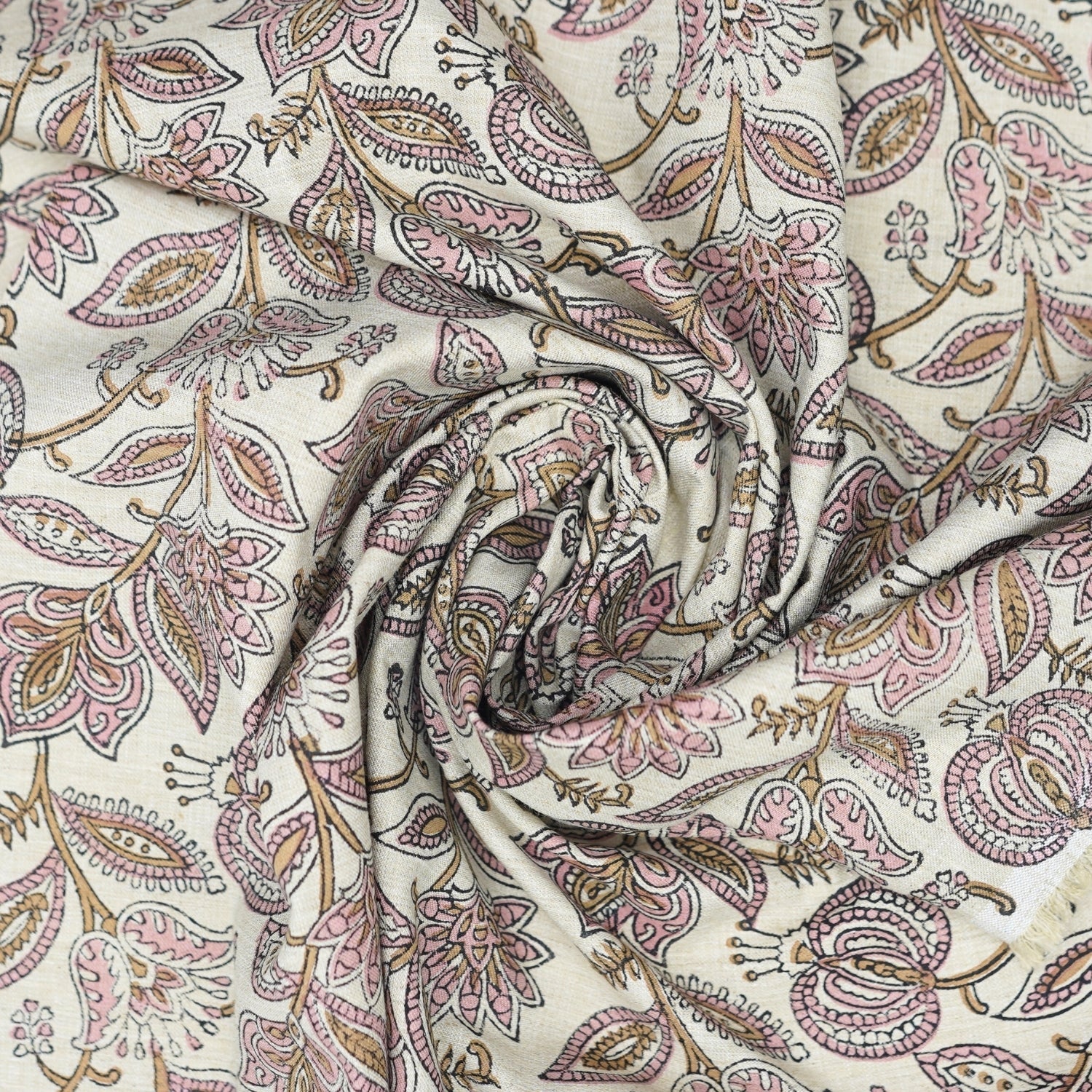 Handmade Indian Block Printed  Pink Floral Linen Blend Fabric – Custard Apple
