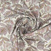 Handmade Indian Block Printed  Pink Floral Linen Blend Fabric – Custard Apple