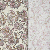 Handmade Indian Block Printed  Pink Floral Linen Blend Fabric – Custard Apple