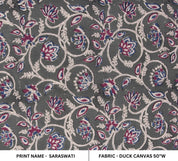 block print duck canvas 50" wide, cushion cover, upholstery fabric, sofa and table cloth, pillow cover, floral print - SARASWATI
