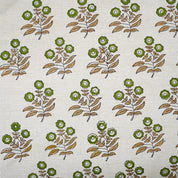 Handprinted Soft Linen Blend Fabric Boho Green Floral Design - Neha