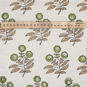 Handprinted Soft Linen Blend Fabric Boho Green Floral Design - Neha